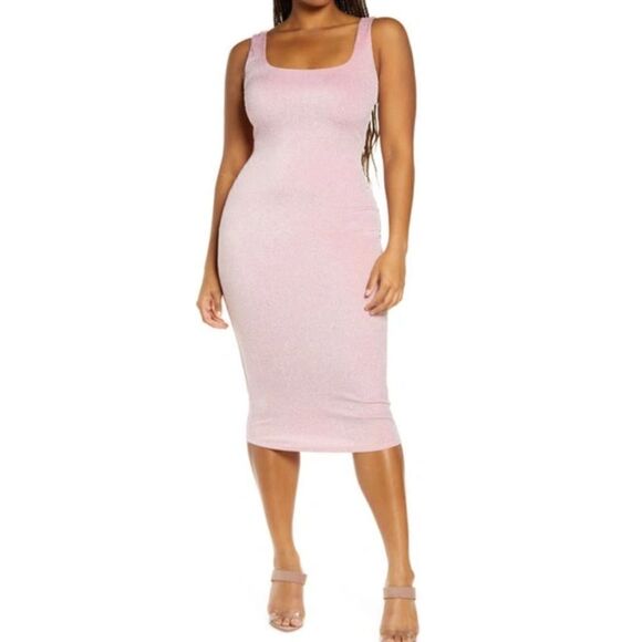 New Naked Wardrobe Metallic Hourglass
Midi Dress In Pink 2X - Picture 1 of 15